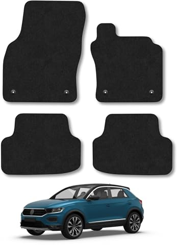 VW T-Roc (2017+) Car Mats Accessories Tailored Fit Carpet Floor Mats Non Slip Black Trim Full Coverage Compatible Accessory Front Rear Set Anti Slip Granulated Backing Hand-Finished Clips