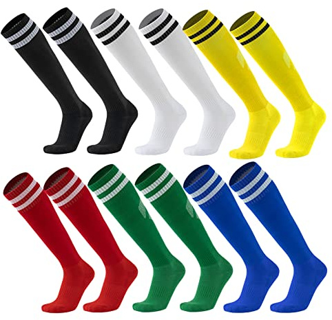 Geebuzz 6 Pairs Football Socks Color Stretchy Compression Knee High Tube Socks Soccer Athletic Socks for Men Women Teens (6pairs-multicolor)
