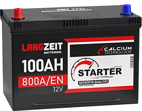 LANGZEIT ASIA Autobatterie 100Ah 12V Batterie Plus-Pol Links ersetzt 90Ah