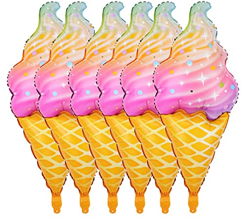 Lot de 6 ballons en aluminium de couleur arc-en-ciel - Fournitures de fête - Décorations pour l'été, la plage, la fête prénatale, les fêtes d'anniversaire, la crème glacée, les ballons à bonbons