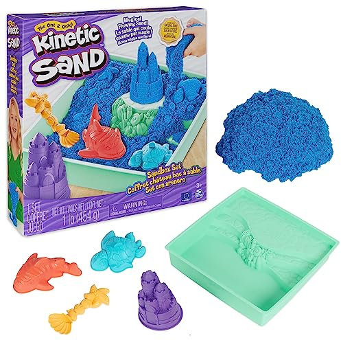 Kinetic Sand Sandbox Set - mit 454 g magischem kinetischem Sand, 1 Sandbox, 3 Förmchen, 1 Schaufel für kreatives Indoor-Sandspiel, ab 3 Jahren - eine Auswahl der Sandfarbe ist Nicht möglich