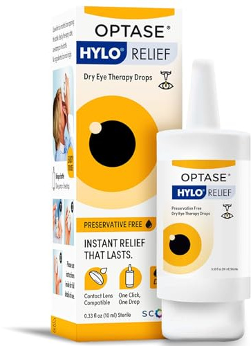 Optase HYLO Relief Dry Eye Drops, 0.33 fl oz (10ml), 300 Doses - Preservative Free Eye Drops for Dry Eyes - Gentle Lubricant Multi-Dose Solution - Contact Lens Compatible for Daily Comfort