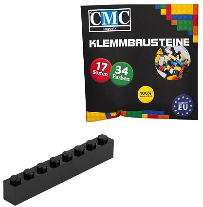 CMC imports 50 Klemmbausteine Bausteine Grundbausteine 1x8 Noppen Kompatibel 8 Noppen Bricks 34 vers. Farben (650 - Schwarz)