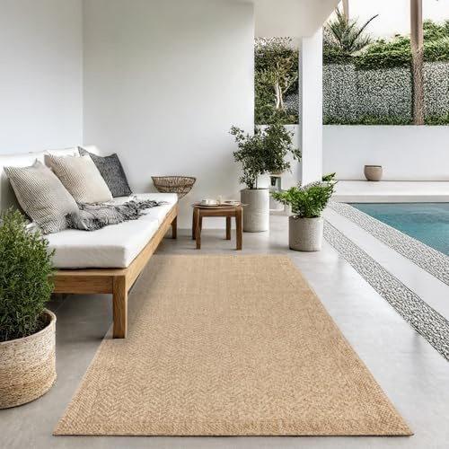 the carpet Kansas Outdoor Teppich – Wetterfester Indoor & Outdoor Teppich im Jute-Look für Balkon, Terrasse, Garten, Wohnzimmer & Esszimmer, pflegeleicht und UV-beständig, ca. 80 x 250 cm