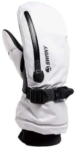 Swany Women's Arctic Touch-Screen Compatible Insulated Warm Durable Leather Winter Mittens with Quick Release Strap, White, Large