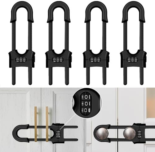 Schranksicherung Baby mit Passwort, 4 Stück U-förmige Garderoben Kindersicherung, unsichtbare Kindersicherung für Schrank & Schublade, Kein Bohren und Schrauben Erforderlich für Kinder und Babys