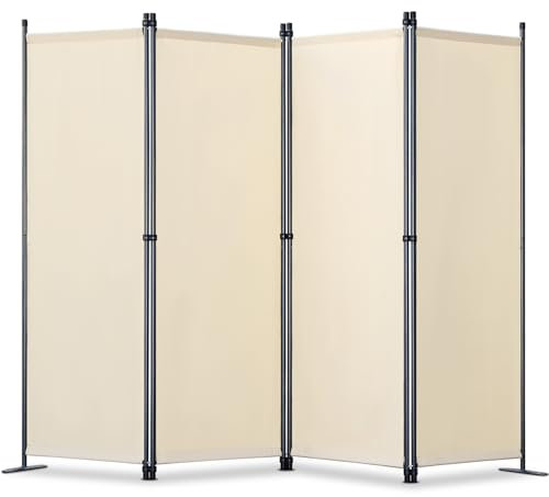 YIUHART Paravents 4 Panel Room Divider 225 x 165 cm, Privacy Protection Screen, Garden Divider, Foldable Room Separator for Indoor and Outdoor Beige