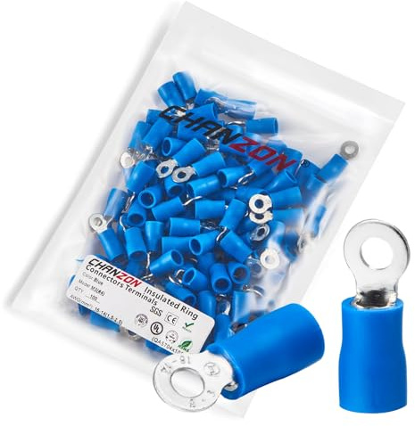 Chanzon 100pcs Blue Ring Terminals - #4 M3 - UL Listed Insulated PVC Eyelet Wire Connector 16-14AWG Gauge Electrical Crimp Connector for Boat Truck Stereo Car