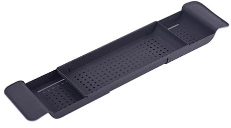 LeGDOr Badewannen-iPad-Halter, ausziehbares Badewannen-Aufbewahrungsregal, Badewannenablage, Kunststoff, skalierbares Abflussregal, Handtuch-Organizer, Badezimmer-Werkzeuge (schwarz und grau)