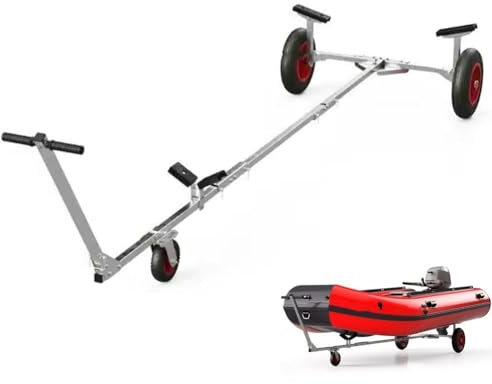 Adjustable Boat Trailer Dolly, Carbon Steel Inflatable Boat Trailer Mover, 15'' Pneumatic Tires & Nonslip Support Bracket, for Moving Kayak Motorboat Fishing Boat