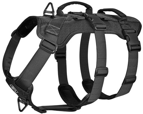 OneTigris Hundegeschirr, T-Bone Taktisches Geschirr mit 2 Griff Ausbruchsicher Einstellbar Brustgeschirr für Hunde Jagd Wandern Trainierung Spaziergang Outdoor-Aktivitäten (Schwarz, M)
