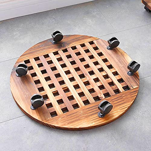 Agashi Grand Panier À Plantes, Pot de Fleurle, Pot de Fleurs Extérieur, Roulette de Chariot Avec Roues, Plateau En Bois Roulant Pour Intérieur/Jardin, Plateau de Pot de Fleurs/Round/50Cm/20In