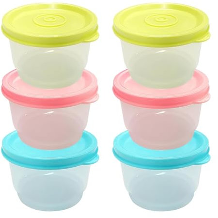 Small Food Containers With lids, 6 Pcs Plastic Snack Pots, 160ML Airtight Kitchen Food Container Set, Leakproof Meal Prep Containers Reusable Small Pots for Lunch Yoghurt Microwave Freezer Safe