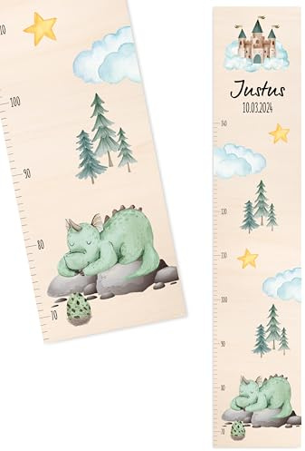 Bärenfreunde® - Personalisierte Messlatte Kind Holz zum Kleben oder Aufhängen - Skala 70-140cm - Süße Dekoration für Baby- & Kleinkinderzimmer (Kinder 70-140cm, Drache)