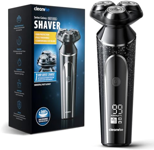Electric Razor for Men,Wet & Dry Cordless Rotary Shavers with LCD Display,90Mins Shaving Time,IPX7 Waterproof,Pop-up Beard Trimmer,Magnetic Shaving Head,USB Rechargeable,Child Lock for Easy Cleaning