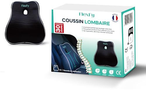 FlexFy Coussin de Dos/Coussin Lombaire Ergonomique en Mousse à Mémoire de Forme - Soutien du Dos & Posture Droite et Naturelle- pour Chaise de Bureau, canapé- Fauteuil- siège Gaming -Housse Lavable