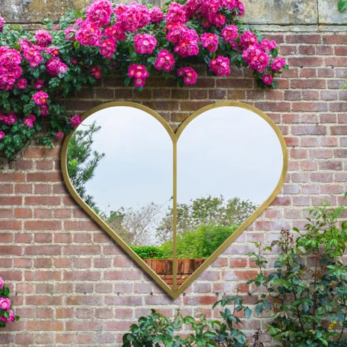 MirrorOutlet - The Corde - Gold Heart Shaped Framed Modern Outdoor Garden Wall Mirror 31 X 31 (80CM X 80CM)