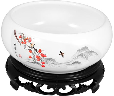 OFFSCH Ceramic Lotus Flower Bowl Hydroponic Planter with Base for Water Lily and Daffodil, Sturdy round Planting Pot for Indoor Space and Garden Decor
