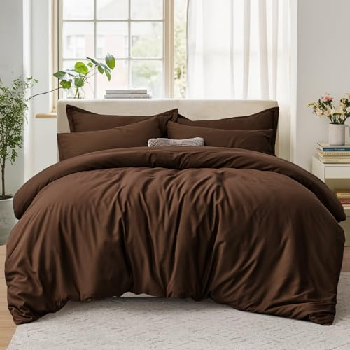 Tifschlaf Double Duvet Set - Bedding Double Bed Set with 2 Pillowcases - Ultrasoft Brushed Microfiber Duvet Cover with Zip Fastening, Brown (200x200)