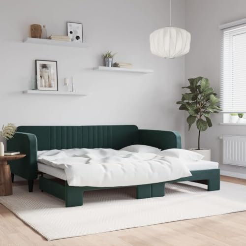 LAPOOH Tagesbett Ausziehbar Dunkelgrün 100x200 cm Samt, Schlafsofa, Daybed, Bettsofa, Sofa Bed, Sofabett, Schlafcouch, Jugendbett, Bettgestell, Bettcouch - 3197072