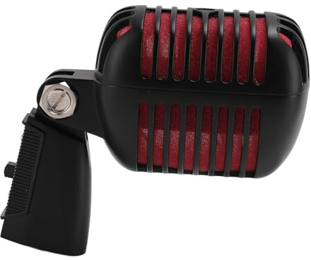 YUEHISY Microfono retrò Classico, Microfono Dinamico Vintage, Rastrelliere a Rotazione di Auto -tensionamento in Lega di Zinco, Microfono Cardioide Unidirezionale, Stand Universale (BLACK)