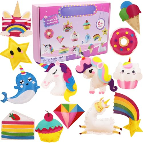 JOKILY Nähset Kinder, DIY Nähen Kinder Bastelset Filz, Einhorn Filz Nähen Kits DIY Art Craft kreativ Bastelset Kinderbastelset, Nähset kinder kuscheltiere diy Handwerker Set für Kindergeburtsta