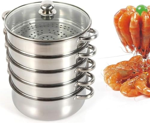 Cuiseur Vapeur à 5 Niveaux Cuiseur Vapeur à Induction en Acier Inoxydable avec Couvercle en Verre, Cuiseur Vapeur Empilable, Cuiseur Vapeur De Pommes De Terre, Autocuiseur pour Cuisi, A, 30cm