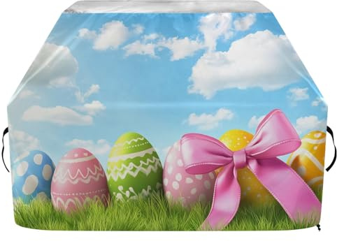 JUMBEAR Happy Easter Grillabdeckung, bunte Eier, Grillabdeckung, passend für Weber, Brinkmann, Char-Broil – robuste große Grillabdeckungen, UV- und wasserdicht, reißfest (165 x 63,5 x 114 cm)