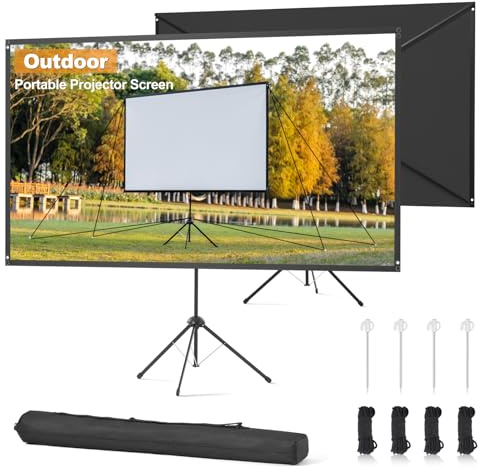 Outdoor Projector Screen and Stand, 100 Inch 16:9, Portable Projector Screen, Wind-resistant Design for Projection Screen Outdoor, With Ropes and Spikes, High Gain, 4K Image for Home Theater, Camping.