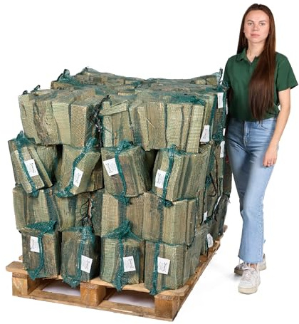 Hardwood Firewood Kiln Dried Logs 40 x Large 40 L Nets (1,600L in Total), 25cm Long, Perfect for Open Fire Stoves, Log Burner, Fire Pits, Pizza Ovens Fast Delivery (Pallet of 40 Nets)