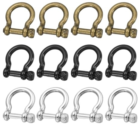 sourcing map Grillo a vite, 8,5 mm, in lega di zinco, anello a D, tipo U, giunto a vite per portachiavi, portachiavi, bracciale, artigianato in pelle, fai da te, confezione da 9, bronzo, nero, argento