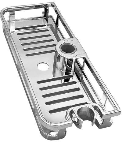Mensola Doccia per Asta Altezza Regolabile, Drenaggio Rapido Shower Shelf in Abs Argento Installazione Facile, Bagno per Shampoo e Articoli da Toeletta