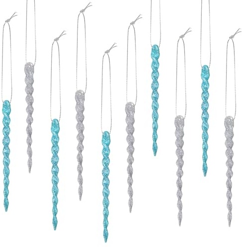 Boao 30 Pcs Plastic Icicle Twisted Plastic Icicle Christmas Ornaments Christmas Tree Hanging Decoration and Holiday Xmas Party Wedding Hanging(5.12 Inch,Light Blue and Silver)