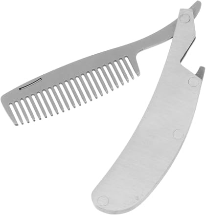 Mobestech Edelstahl Faltbar Klappkamm für Haarstyling und Bartpflege Tragbare Bartbürste Silberner Schnurrbartkamm