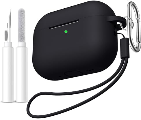 Ouwegaga Cover per AirPods Pro 3 Case 2025 - Antiurto Silicone Protettiva custodia compatibile con Apple AirPods Pro 3ª Generazione, Dotata di kit di Pulizia, Moschettone & Cordino,LED Visibile - Nero