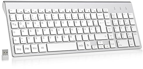 cimetech Kabellose Tastatur 2.4G Leise QWERTZ Flache Tasten für PC/Laptop