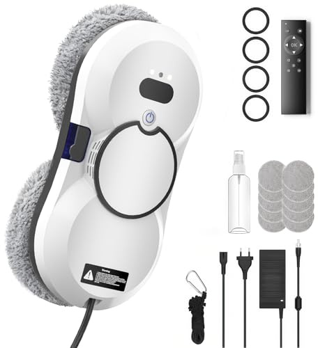 Vidattx Robot Laveur de Vitre avec Détection Intelligente des Bords, 5600Pa Lave-Vitre Automatique à 3 Modes & Télécommande, Robot Nettoyeur Vitre Sécurisé avec 10 Chiffons pour Surfaces Lisses