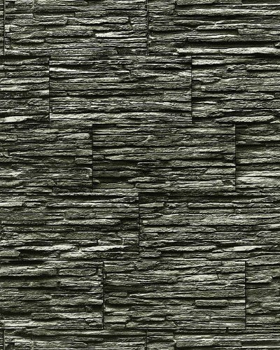 Stein Tapete EDEM 1003-34 Tapete Naturstein Bruch-Stein Schiefer Mauer Optik geprägte Struktur hochwaschbar schwarz grau