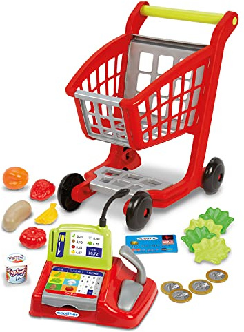 Jouets Ecoiffier - 1219 - Chariot de supermarché pour enfants + caisse enregistreuse + accessoires - 100 % Chef - Dès 18 mois - Fabriqué en France