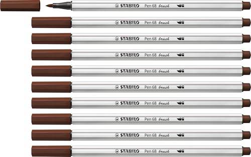 STABILO - Premium-Filzstift mit Pinselspitze - Pen 68 brush | variable Strichstärken, 10er Pack, braun