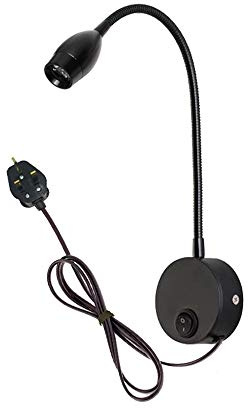 Youngine 3W Reading Lamp, Flexible Bedside LED Reading Light with Switch and Plug Wired, Bedroom Living Room Gooseneck Wall Lamp Light for Bedroom Office Hotel, 6000K (Black Cool White)