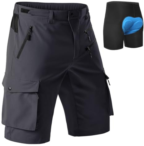 Hiauspor MTB Hose Herren Kurz Gepolstert: Atmungsaktiv Schnelltrocknend | 2 in 1 Konzept, Abnehmbares 3D-Pad, 5 Taschen mit Reißverschluss, Radhose Herren Kurz, 4-Wege-Stretch,Reißfest
