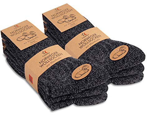 Footstar Herren Winter Wollsocken (6 Paar) Norweger Socken mit Frottee Plüschsohle - Grau-Melange 47-50