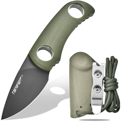 TONIFE Runer Feststehendes Neck Knife mit Scheide und Lanyard 4,7cm Full Tang-Klinge EDC Messer Neck Knife für Outdoor (Grün+Graues Titan)