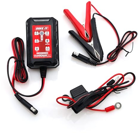 Bike It 6V / 12V Battery Charger Guardian Pro 1 Intelligent Battery Charger and Maintainer 6/12v 1.5A Suitable For Lead Acid, Gel, LiFePO4 Lithium Batteries Motorcycle/Car
