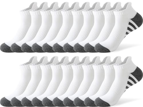 JOYNÉE 10 Pairs Mens Athletic Running Ankle Socks Men 10 Pack Low Cut Breathable Workout Socks,White,Sock Size:10-13