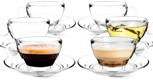 LEMONSODA Clear Large Glass Coffee Mugs with Handles, 8.75 oz, Set of 6 | Thick Glass Drinkware for Hot Beverages, Clear Mugs for Espresso, Tea, Cappucino, Latte & Juice, Sizes 8.75, 10.5 & 12 oz