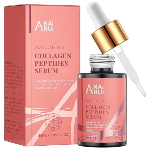 ANAiRUi Siero Collagene Peptide per il Viso con acido ialuronico | Contro linee sottili e rughe, Siero anti-invecchiamento per viso e collo, 30 ml