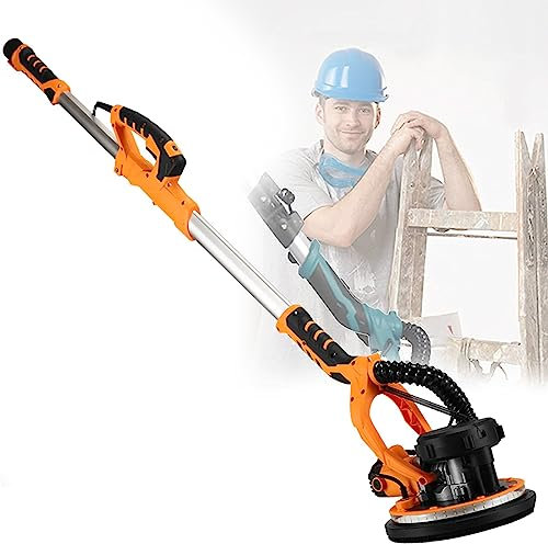 Levigatrice per cartongesso con aspirapolvere, velocità regolabile, con luci a LED, 6 velocità variabili 900-1200 giri/min, per cartongesso, soffitto, parete, pavimento, dischi abrasivi 6 pezzi-110
