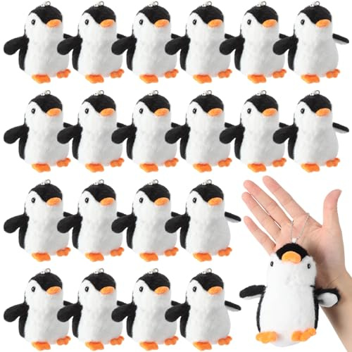 Motionchic 20 Pcs Mini Plush Penguin for Kids Winter Party Favors Cute Penguin Hanging Stuffed Animal Plush Party Favors for Bag Pendant (Cute Style)